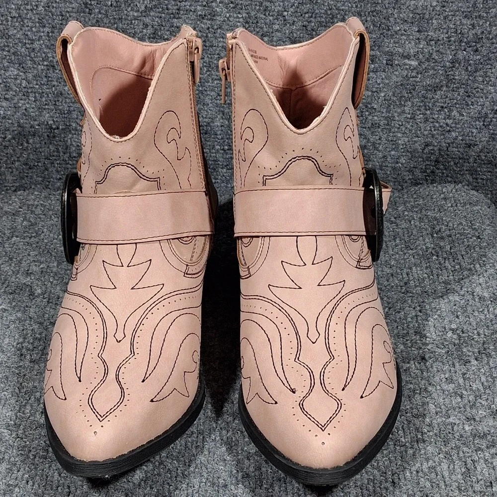 Esprit Womens Blush Pink Western Ankle Boots Embroidered Buckle Harness‎ Size 9M